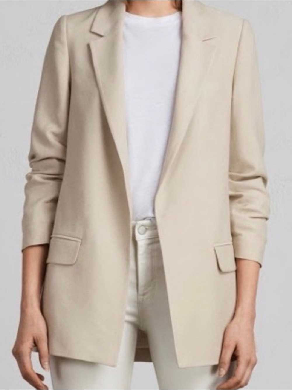 All Saints Aleida Beige Open-Front Blazer - US 2